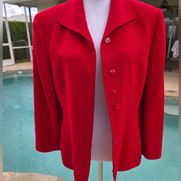Vintage Genny Made In Italy 100% Wool Red Blazer With Beaded Buttons- SZ 10 - Picture 12 of 16